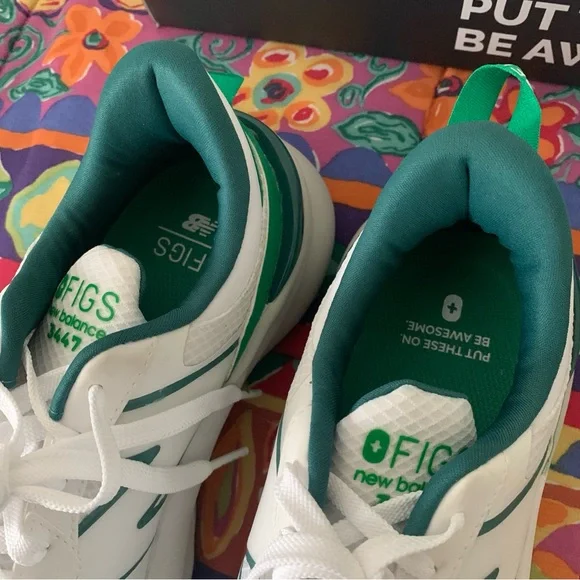 Women’s 9 FIGS x NEW BALANCE 3447 Evergreen Green White Comfort Sneakers NWB - Picture 8 of 13